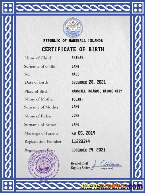 Marshall Islands vital record birth certificate